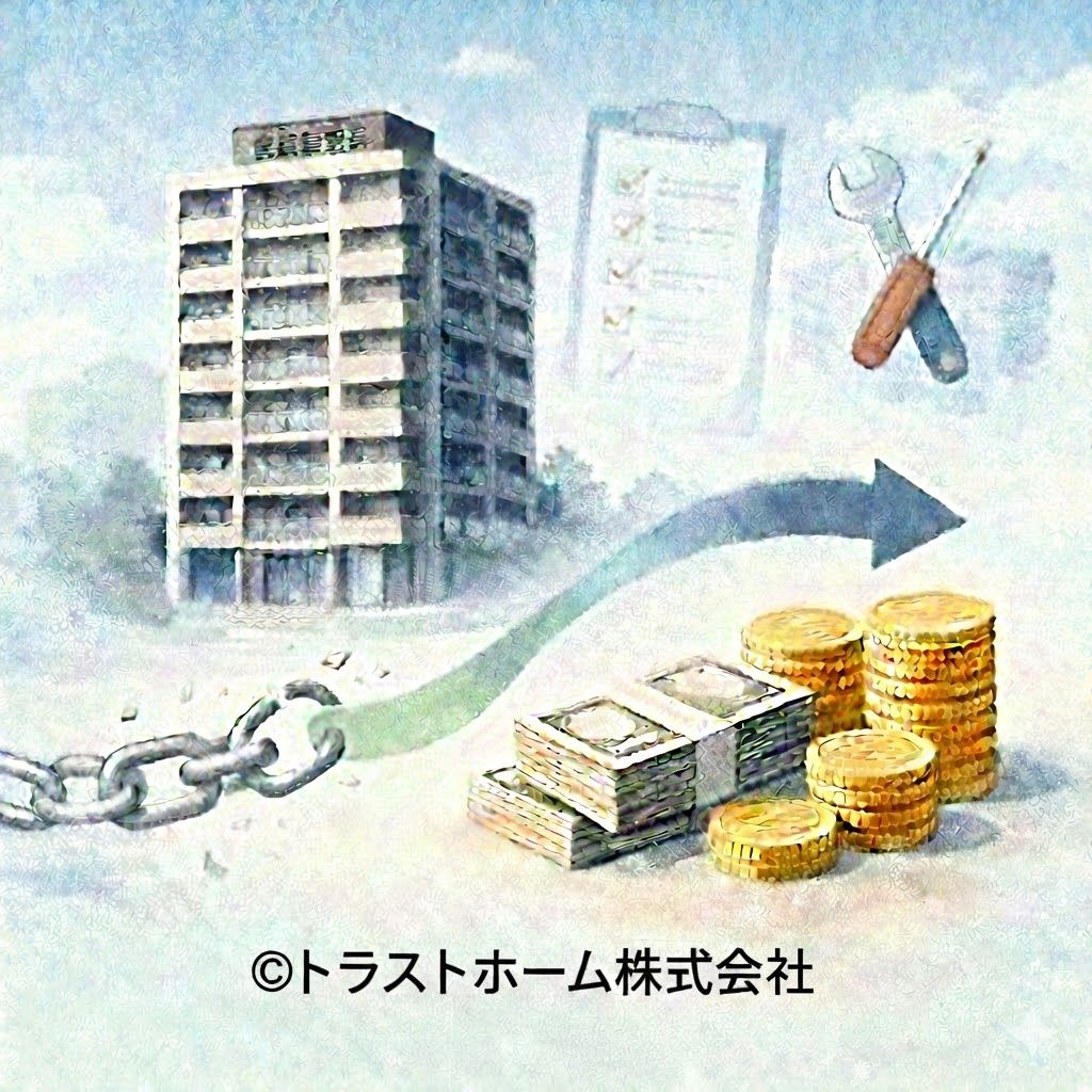 中古マンションを売却して現金化し、将来の修繕や管理負担を整理するイメージ