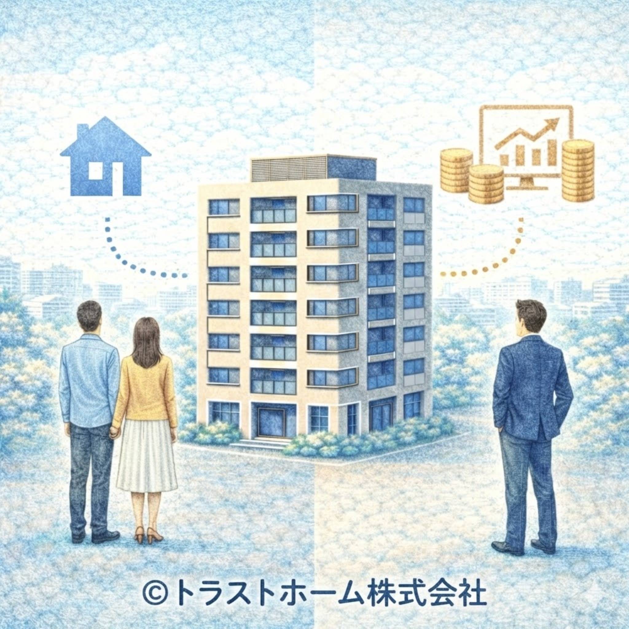 賃貸中マンションが実需向けか投資向けかで評価が変わることを示したイメージ