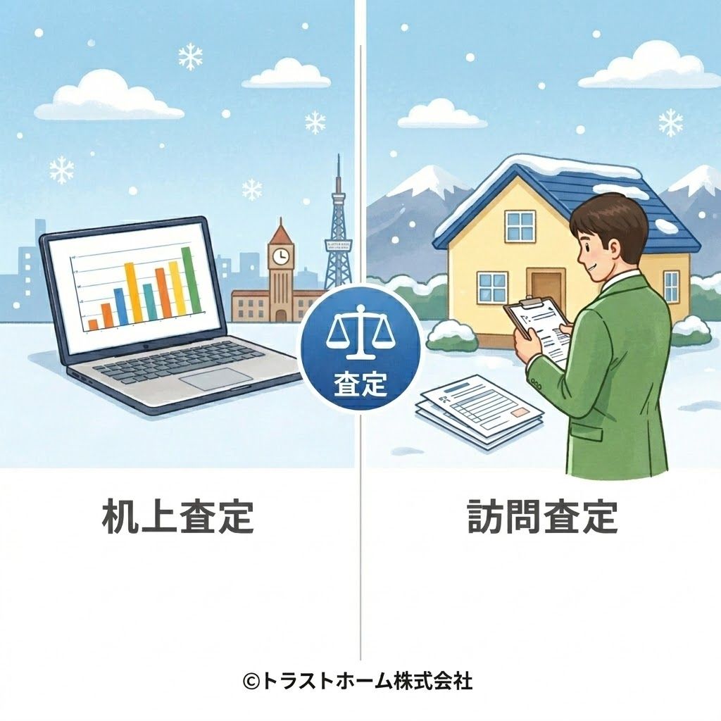 机上査定と訪問査定の違いを比較した図解