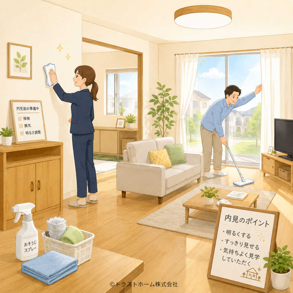 物件の内見前に清掃・整理する様子
