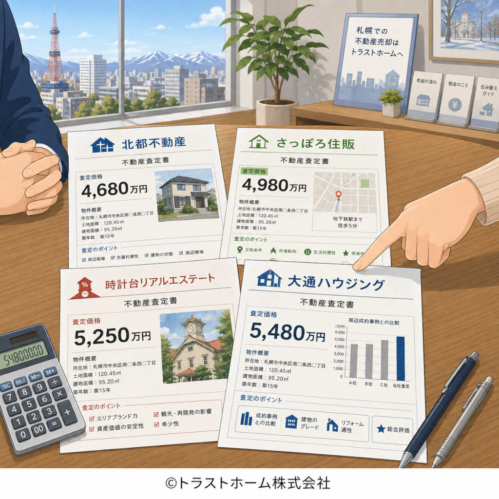 複数の不動産会社の査定を比較する様子