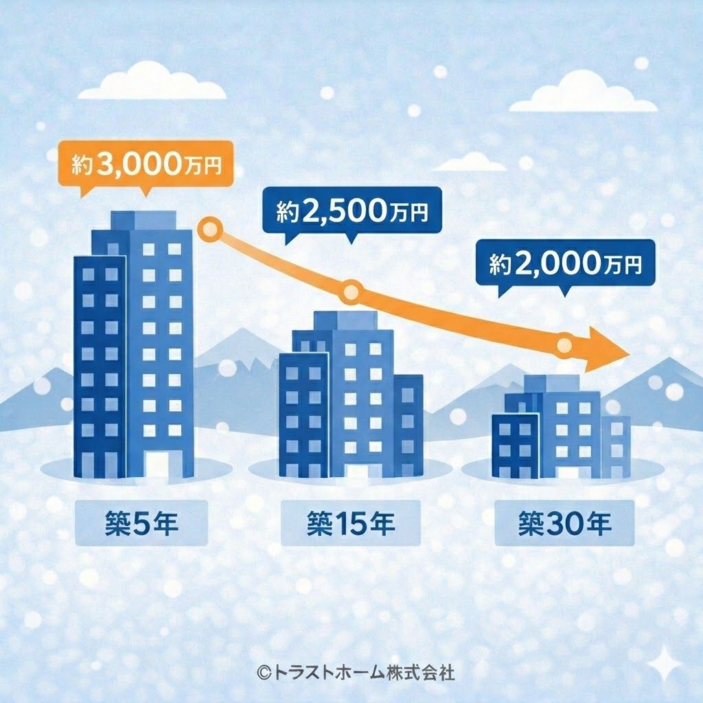 築年数による中古マンション価格の違いイメージ