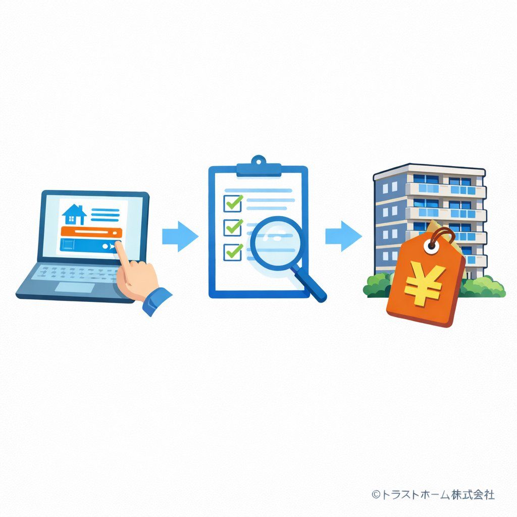 中古マンション査定の流れ（依頼・調査・価格提示）のイメージ