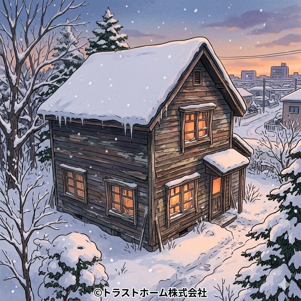 札幌の雪が積もった古い戸建て住宅