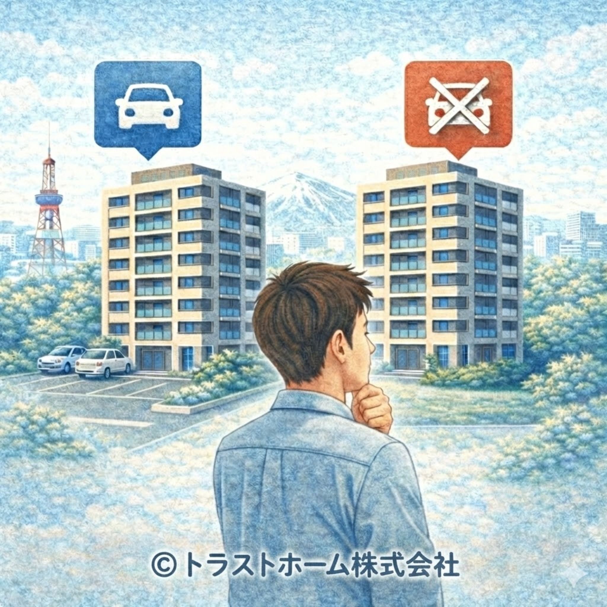 札幌の中古マンションで駐車場がない場合に査定が不利かどうかを考えている様子のイメージ