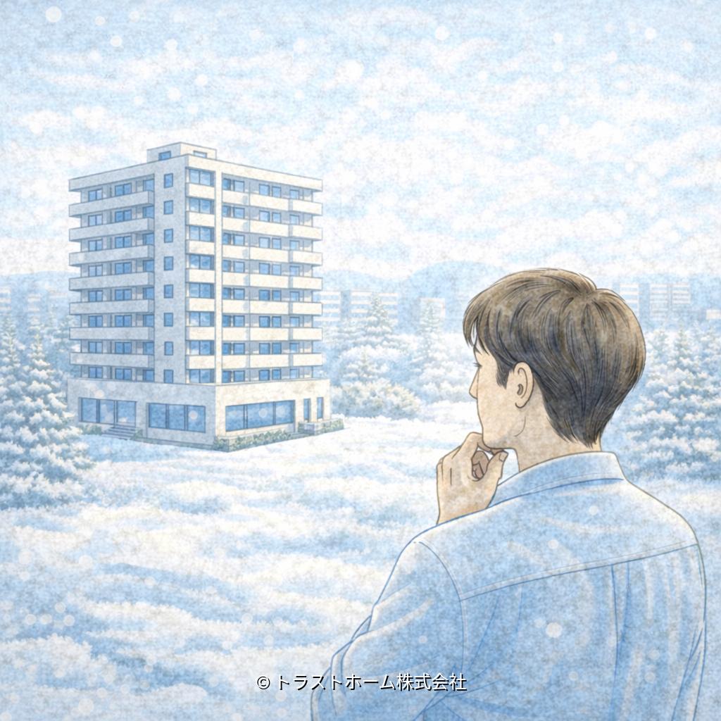 冬の札幌で中古マンションを売却することを検討している様子を表したイメージ