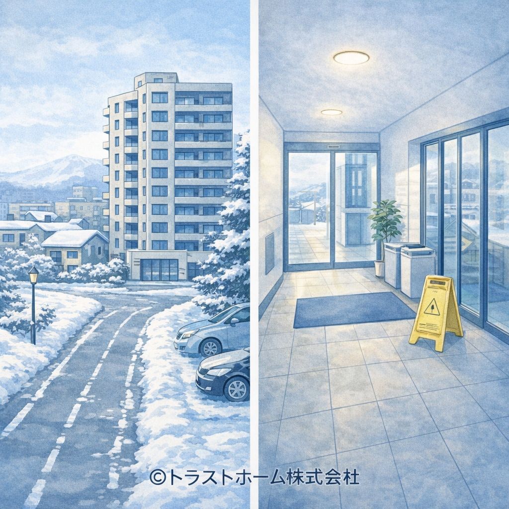 札幌の中古マンション内覧で除雪状況や冬の生活環境が意識される様子のイメージ