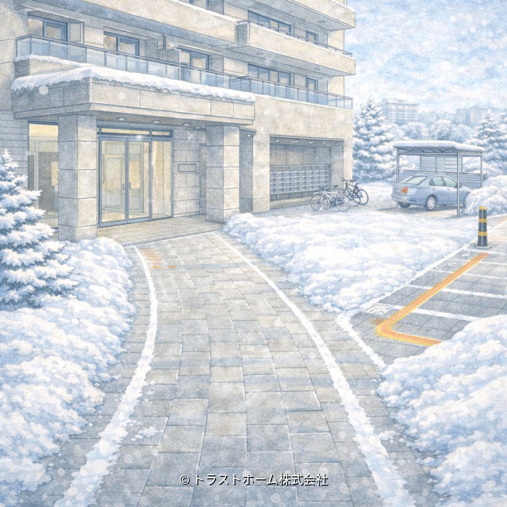 札幌の冬に中古マンション内覧で除雪状況や共用部が確認されている様子のイメージ