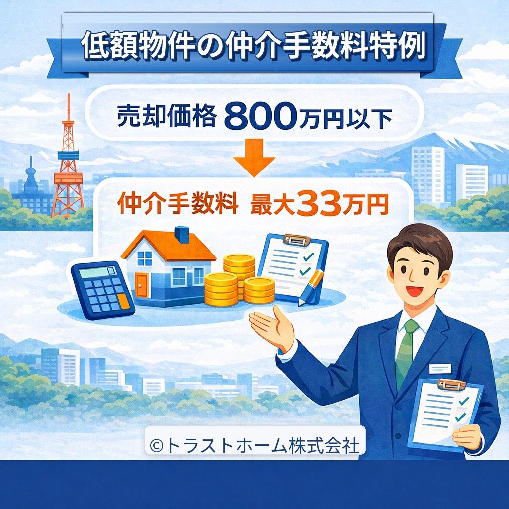 800万円以下の不動産売却に適用される仲介手数料特例のイメージ