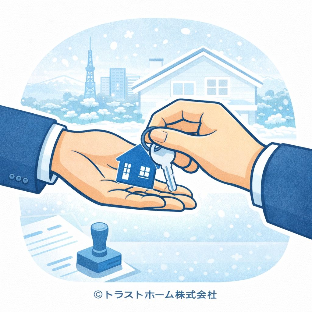 不動産売却の決済と鍵の引き渡しイラスト