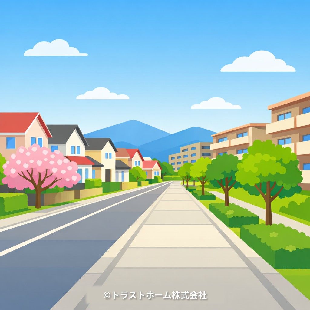 札幌の住宅街と青空。家を高く売るためのコツを紹介するイメージ