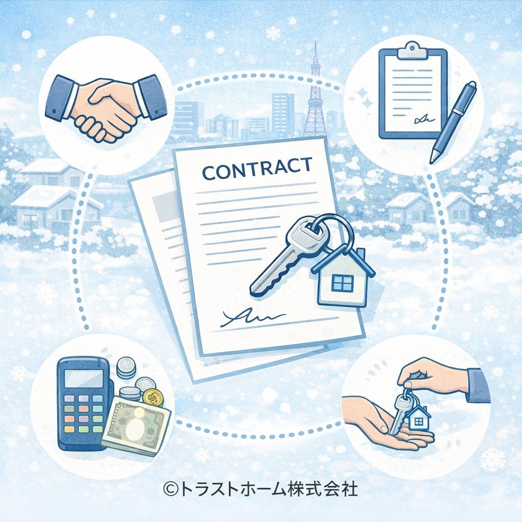 札幌の不動産売却で契約から引き渡しまで進む流れのイメージ