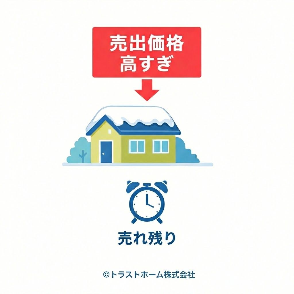 売出価格が高すぎると売れ残るイメージ図