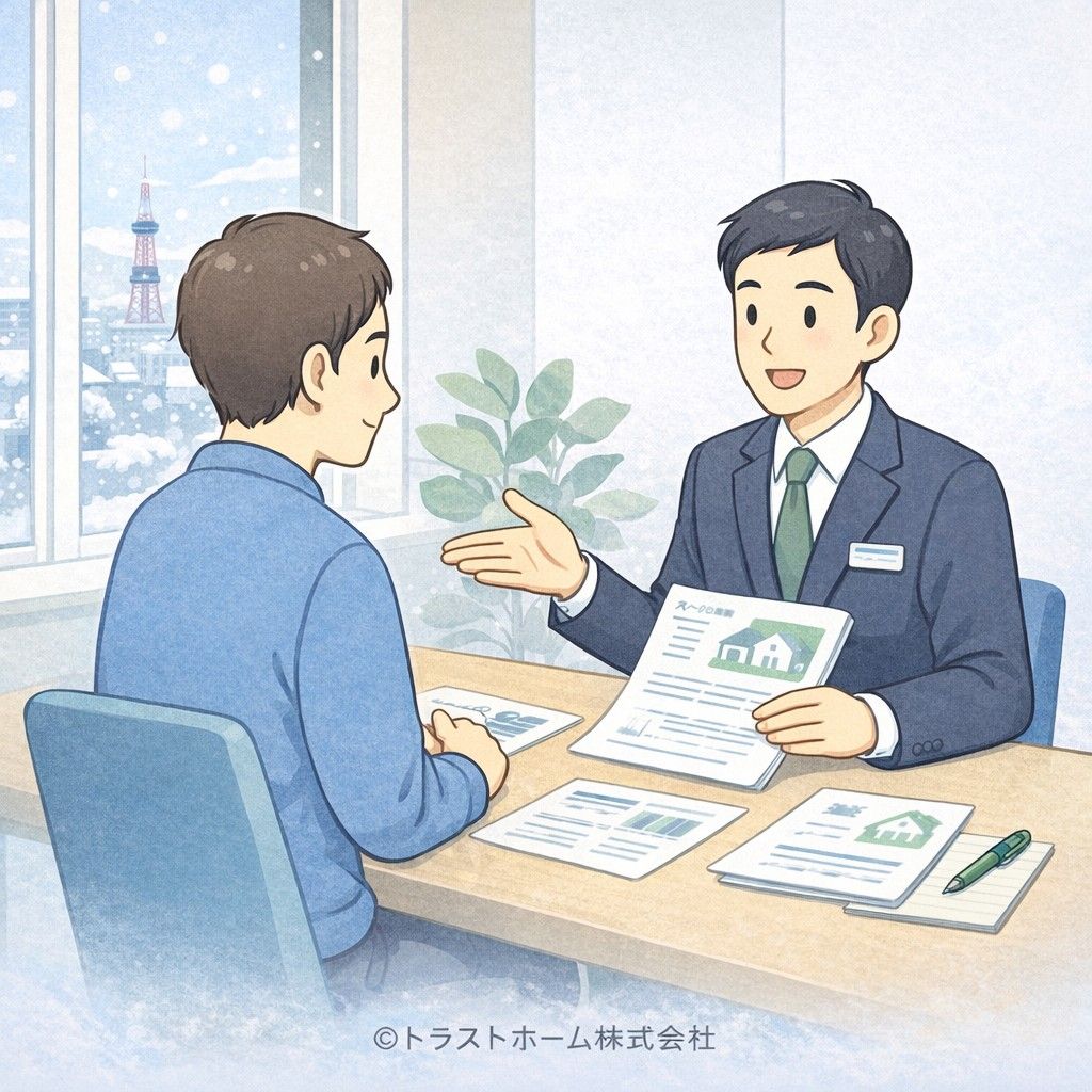 札幌で家を売る前に不動産会社へ相談している場面のイメージ