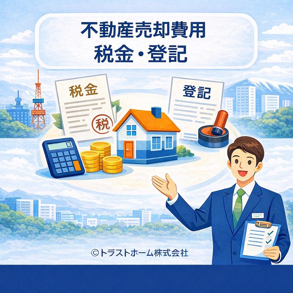 不動産売却時にかかる税金や登記費用のイメージ