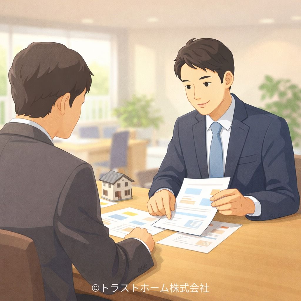 地元の不動産会社の担当者と売主が打ち合わせをしているイメージ写真