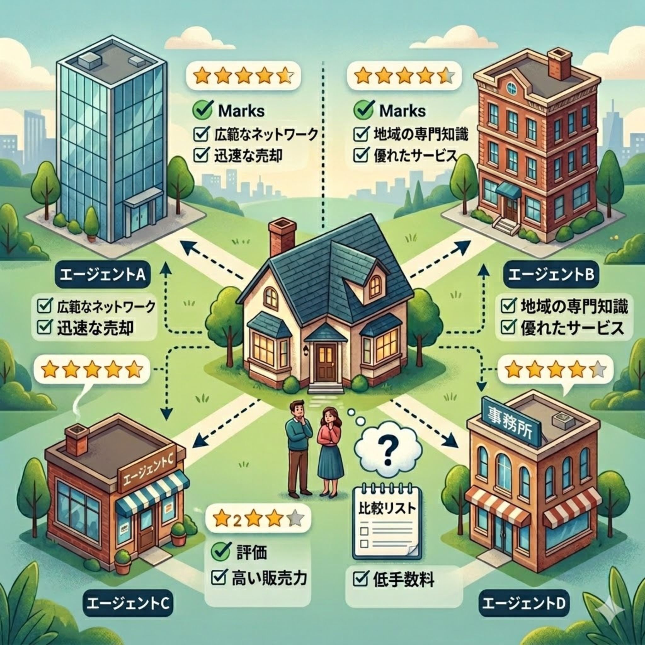 不動産会社選びで迷っている売主のイメージ図