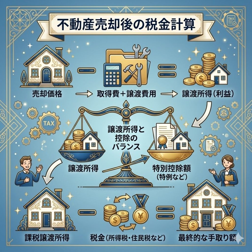 売却後の税金計算を整理するイメージ図