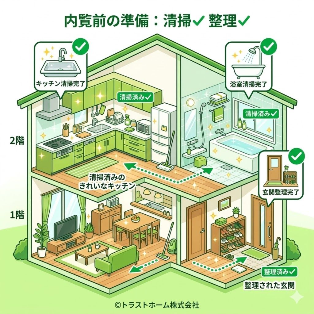 内覧前に部屋を整えている様子のイメージ図