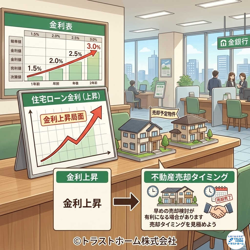 住宅ローン金利の上昇イメージと家の模型