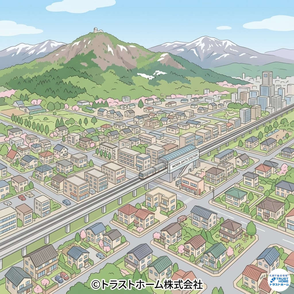 札幌市内の住宅街と地図イメージ