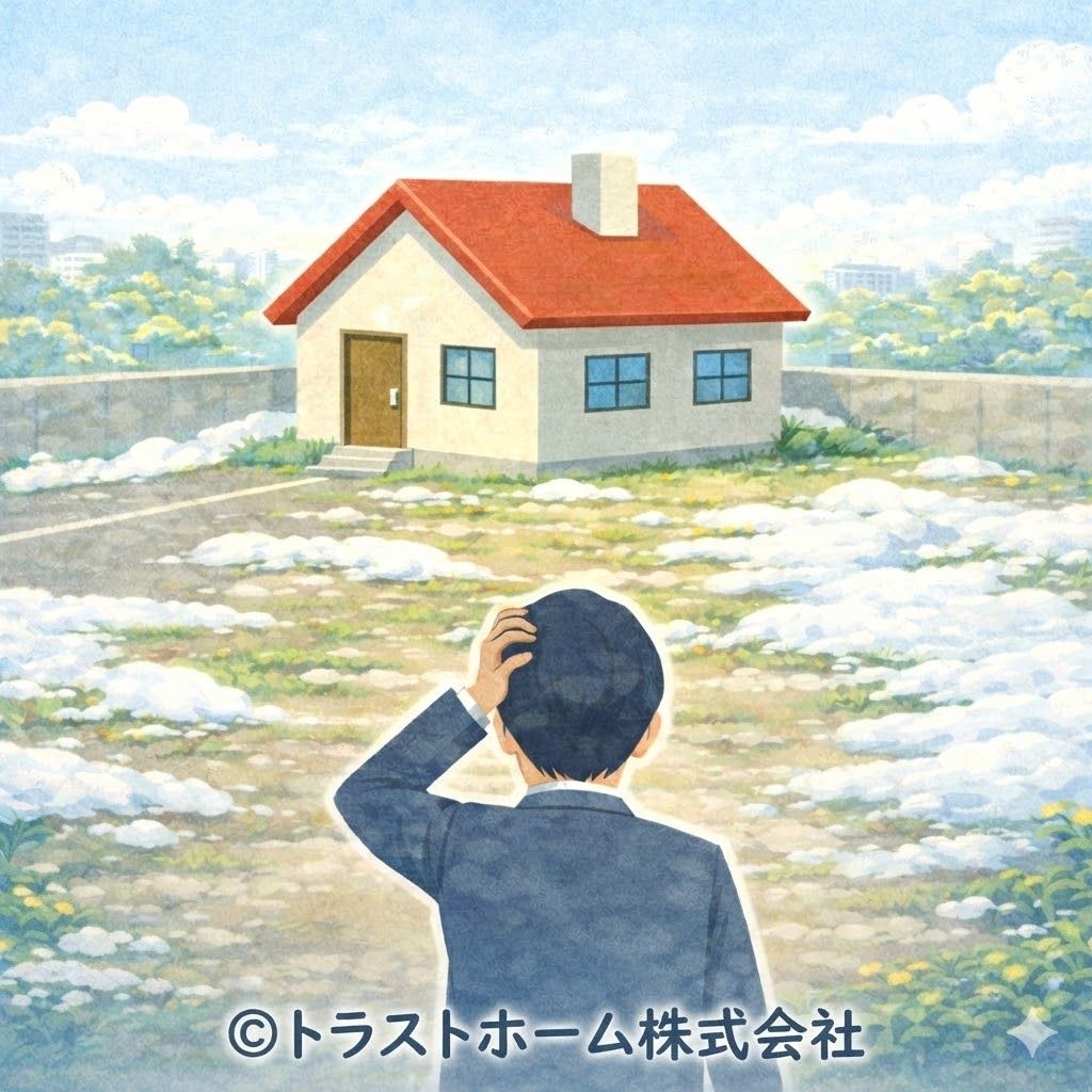 3月の札幌で雪の影響により庭や境界が見えにくい住宅