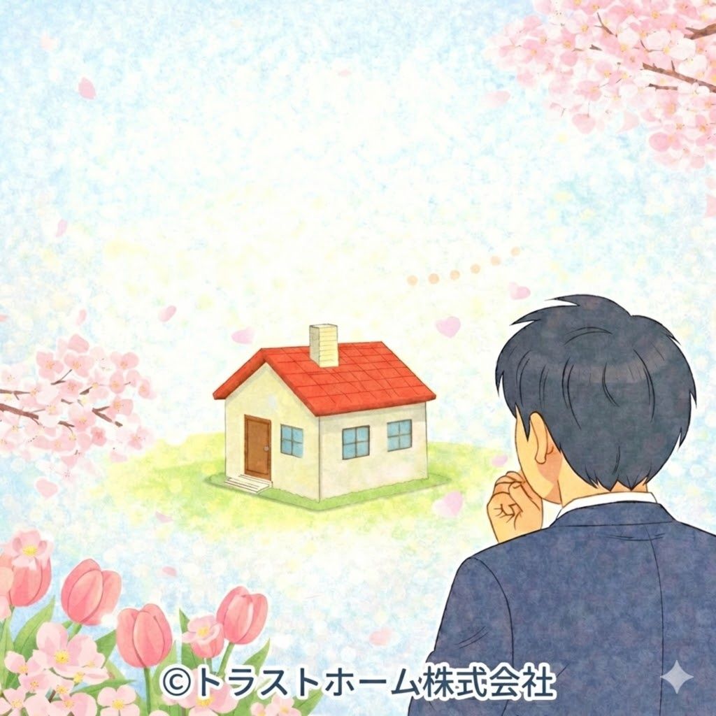 春に不動産価格が上がるのか札幌で考えている人物と住宅のイメージ