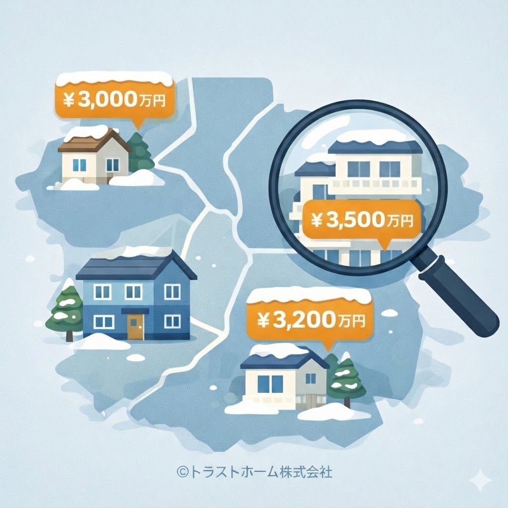 豊平区のエリア別不動産価格を比較する地図イラスト