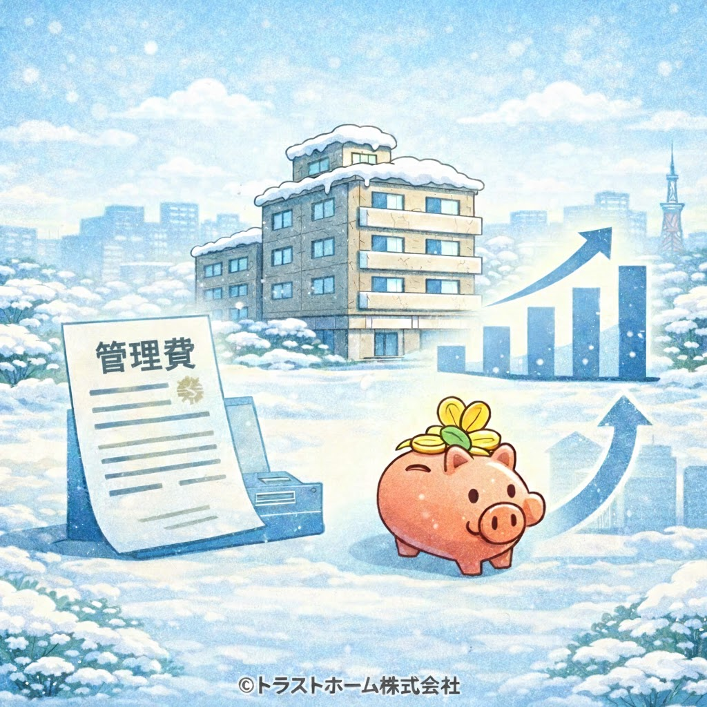 管理費や修繕積立金など、マンションの維持費が将来の負担や売却価格に影響することを表したイメージ
